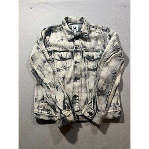 Guess Denim Jacket Womens Small Gray Bleach Button Up‎ Long Sleeve Coat Ladies